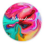 Moderne roze blauwe Abstracte Waterverf personalis Keramische Knop (Voorkant)