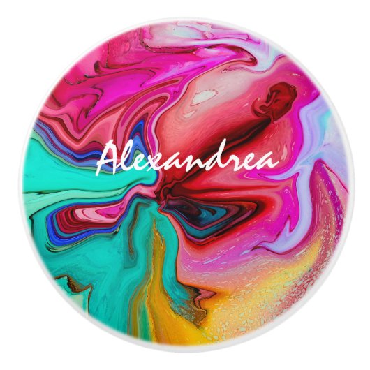 Moderne roze blauwe Abstracte Waterverf personalis Keramische Knop (Voorkant)