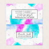 moderne roze blauwe abstracte waterverf verf visitekaartje (Buitenkant ongevouwen)