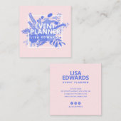 Moderne roze blauwe bloemen illustratie minimalist vierkante visitekaartje (Voorkant / Achterkant)