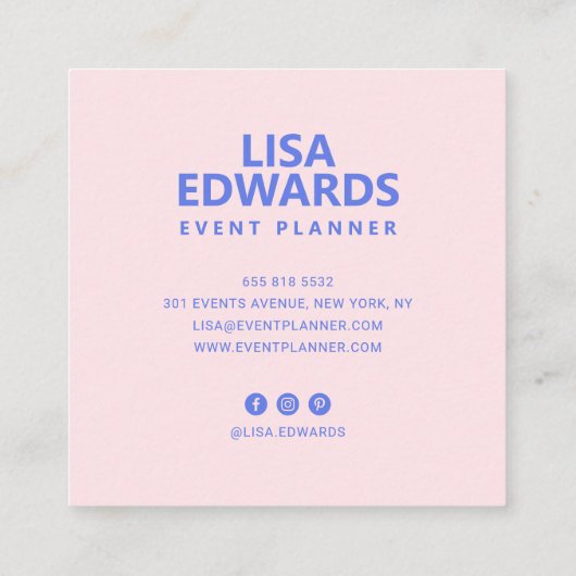 Moderne roze blauwe bloemen illustratie minimalist vierkante visitekaartje (Achterkant)