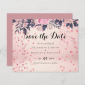 Moderne roze blauwe bloemige bruiloft (Voorkant / Achterkant)