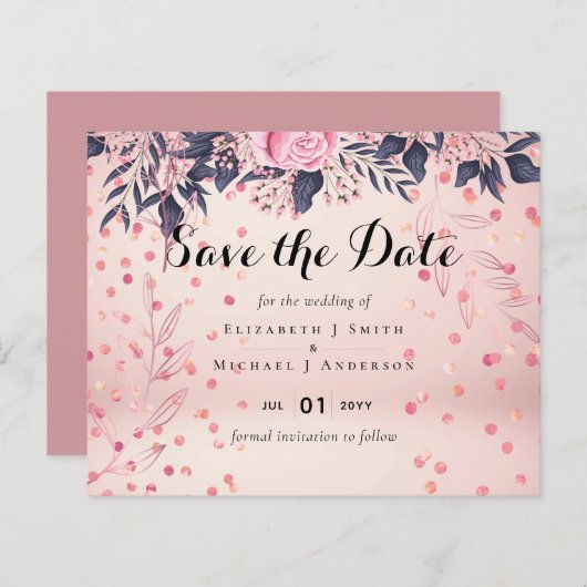 Moderne roze blauwe bloemige bruiloft (Voorkant / Achterkant)