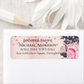 Moderne roze blauwe bloemige bruiloft etiket (Insitu)