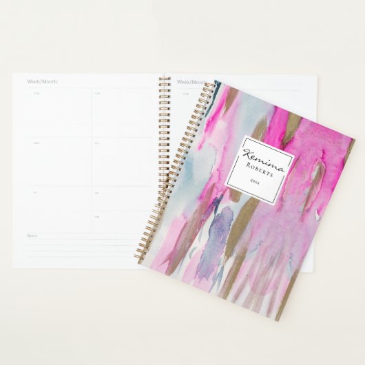 Moderne roze blauwe elegante borstels Waterverven Planner (Display)
