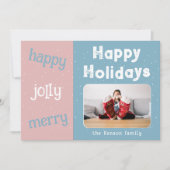 Moderne roze blauwe foto Snowflake Kerstmis Feestdagenkaart (Voorkant)