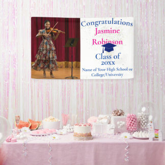 Moderne Roze Blauwe Gefeliciteerd Afstudeerbanner Spandoek