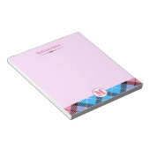 Moderne Roze Blauwe Geruite Tartan Monogram Script Notitieblok (Schuin)