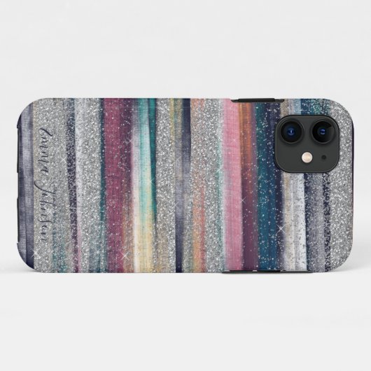 Moderne roze blauwe glitter penseel verf Case-Mate iPhone case (Achterkant (horizontaal))