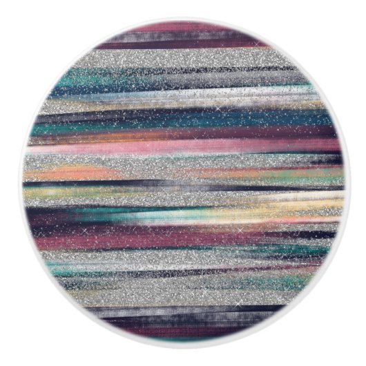 Moderne roze blauwe glitter penseel verf keramische knop (Voorkant)