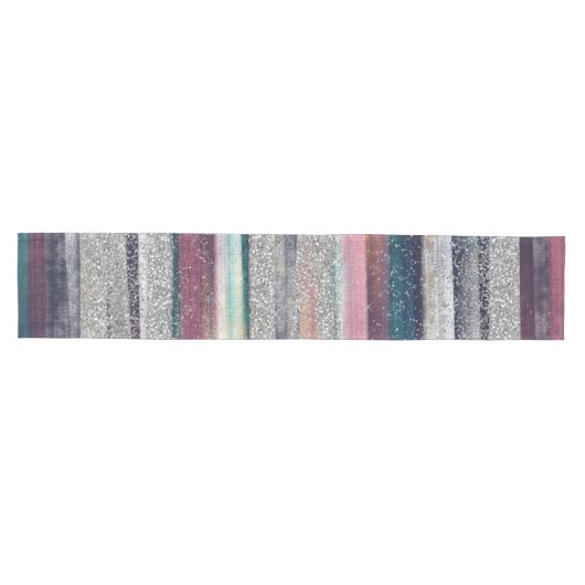 Moderne roze blauwe glitter penseel verf medium tafelloper (Horizontaal)