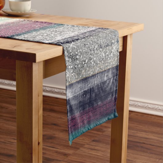 Moderne roze blauwe glitter penseel verf medium tafelloper (Voorbeeld)