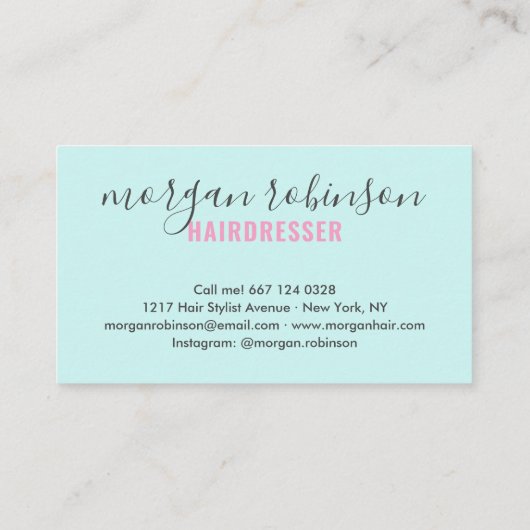 Moderne roze blauwe haarstylist script handtekenin visitekaartje (Achterkant)