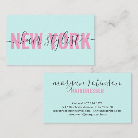 Moderne roze blauwe haarstylist script handtekenin visitekaartje (Voorkant / Achterkant)