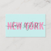 Moderne roze blauwe haarstylist script handtekenin visitekaartje (Voorkant)
