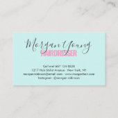 Moderne roze blauwe haarstylist script handtekenin visitekaartje (Achterkant)