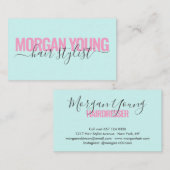 Moderne roze blauwe haarstylist script handtekenin visitekaartje (Voorkant / Achterkant)
