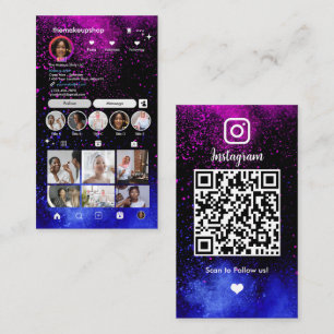 Moderne Roze & Blauwe Instagram QR Code Social Med Visitekaartje