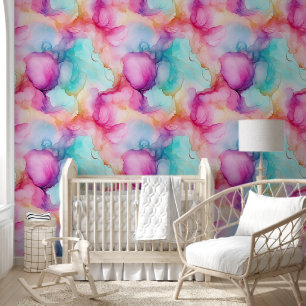 Moderne Roze Blauwe Pastel Alcoholinkt Abstract Behang