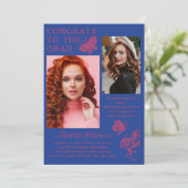 Moderne Roze Blauwe Vlinder Foto Afstudeerfeest Kaart (Staand voorkant)