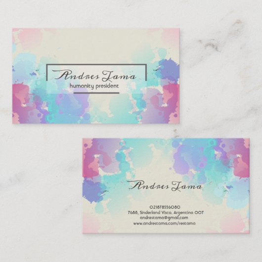 Moderne roze blauwe Waterverf Visitekaartje (Voorkant / Achterkant)