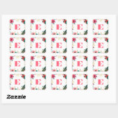 Moderne Roze Blauwgroen Bloemen Monogram Bruiloft Vierkante Sticker (Vel)