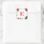 Moderne Roze Blauwgroen Bloemen Monogram Bruiloft Vierkante Sticker (Tas)