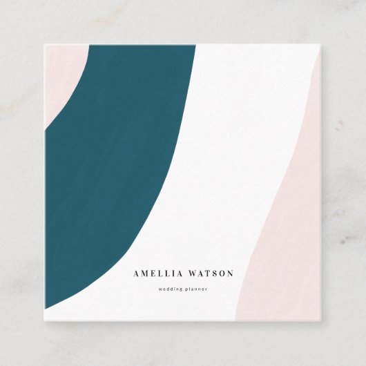 Moderne roze, Blauwgroen en witte penseelstreken Vierkante Visitekaartje (Voorkant)
