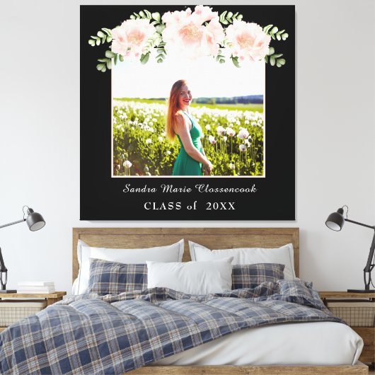 Moderne, roze bloem afstuderen klasse 2021 canvas afdruk (Insitu (Slaapkamer))