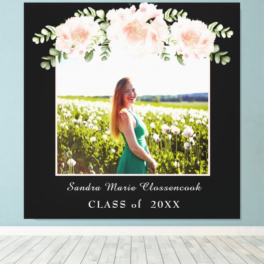 Moderne, roze bloem afstuderen klasse 2021 canvas afdruk (Insitu (Houten vloer))