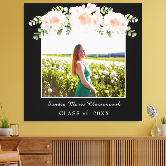 Moderne, roze bloem afstuderen klasse 2021 canvas afdruk (Insitu (Woonkamer))