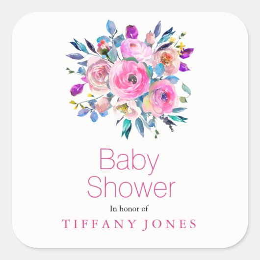 Moderne roze bloem Baby shower Sticker (Voorkant)