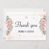 Moderne roze bloem bruiloft bedankkaart (Voorkant)