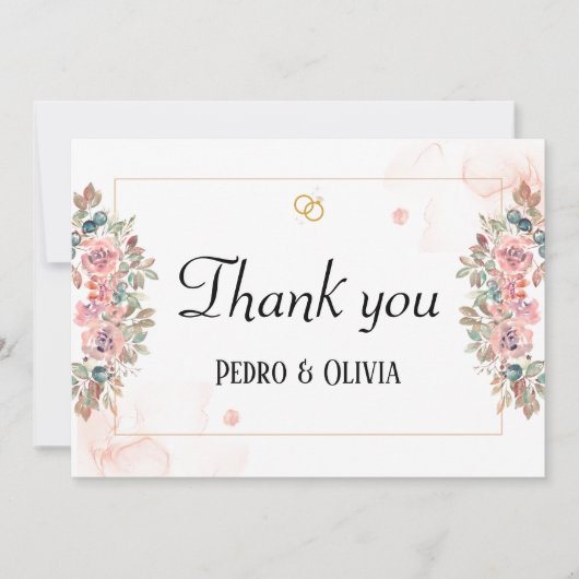 Moderne roze bloem bruiloft bedankkaart (Voorkant)