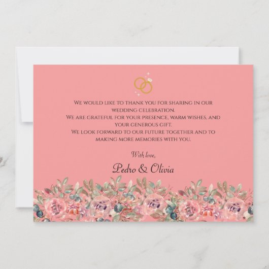 Moderne roze bloem bruiloft bedankkaart (Achterkant)