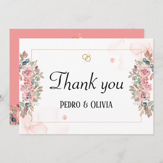 Moderne roze bloem bruiloft bedankkaart (Voorkant / Achterkant)
