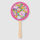 Moderne Roze Bloem Bruiloftsgasten Waaiers (Achterkant)
