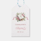 Moderne Roze Bloem Doop Cadeaulabel (Voorkant)