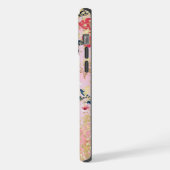 Moderne Roze Bloem Glitter Chic Gepersonaliseerde iPhone Hoesje (Linkerkant)