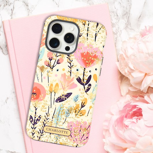 Moderne Roze Bloem Glitter Chic Gepersonaliseerde iPhone Hoesje