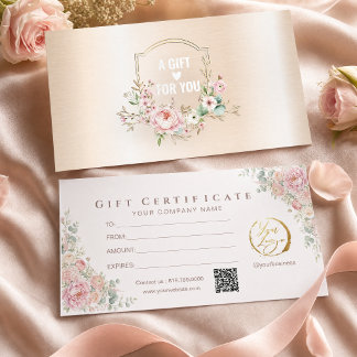 Moderne Roze Bloem Gouden Cadeaubon