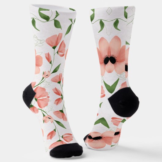 Moderne Roze Bloem Personaliseren Sokken (Gebogen)