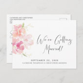 Moderne Roze Bloem Waterverf Aankondigingskaart (Voorkant / Achterkant)