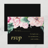 Moderne Roze Bloem Zwarte Huwelijksbudget Uitnodiging Briefkaart (Voorkant / Achterkant)