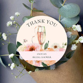 Moderne Roze Bloemachtige Champagne Bruidsdouche Ronde Sticker