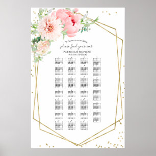 Moderne Roze Bloemalfabet zitplaatskaart Poster