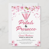 Moderne Roze Bloemblaadjes & Prosecco Bruidsdouche Kaart (Voorkant)