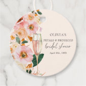 Moderne roze bloemblaadjes & Prosecco Vrijgezellen Bedankjes Labels (Voorkant)