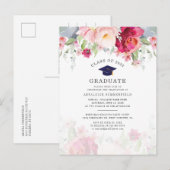 Moderne Roze Bloemen 2025 Afstudeerfeest Uitnodiging Briefkaart (Voorkant / Achterkant)