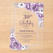 Moderne Roze Bloemen 30e Verjaardagsfeest Acryl Uitnodigingen (Voorkant)